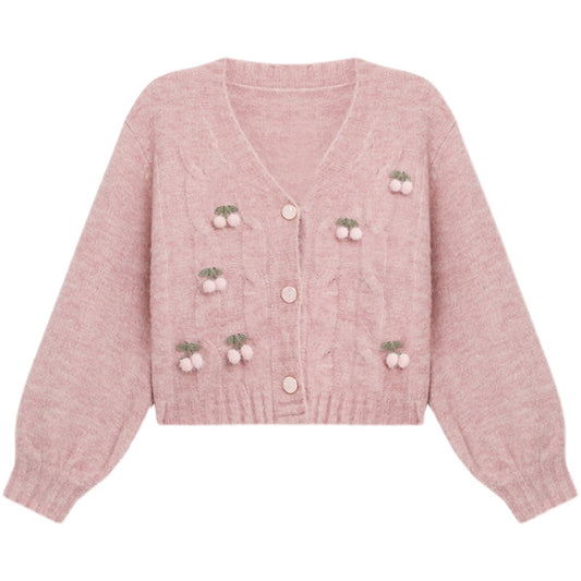 Cardigan Tejido Rosa Cereza - Suéter Retro Suave y Cómodo
