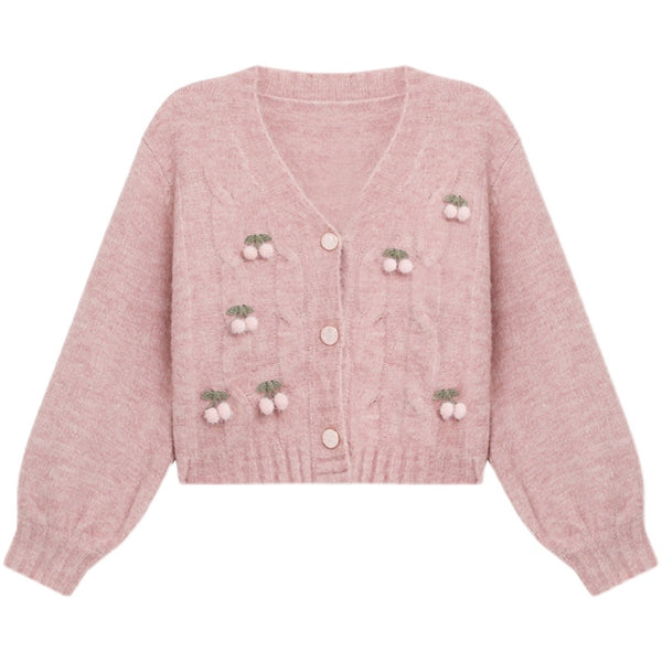 Cardigan Tejido Rosa Cereza - Suéter Retro Suave y Cómodo
