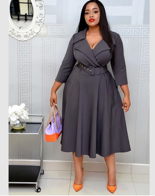 Vestido Africano Elegante con Cinturón - Diseño A-Línea Ajustado