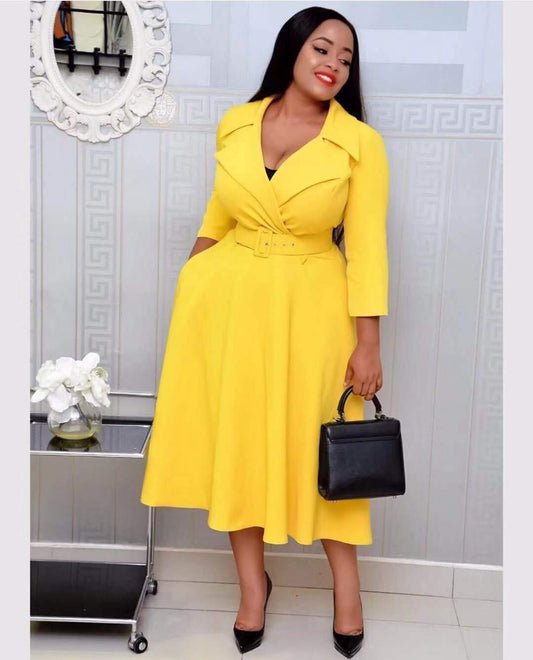 Vestido Africano Elegante con Cinturón - Diseño A-Línea Ajustado