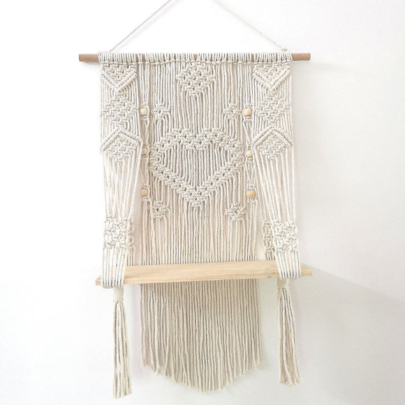 Estantería de Pared Bohemia de Tres Niveles con Detalle de Hilo Tejido para Dormitorio