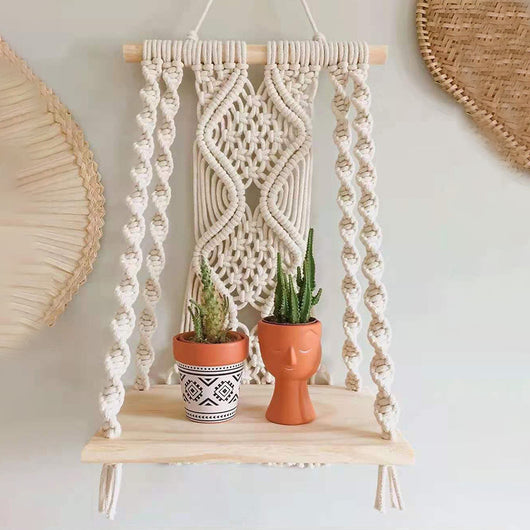 Estantería de Pared Bohemia de Tres Niveles con Detalle de Hilo Tejido para Dormitorio - Image 17
