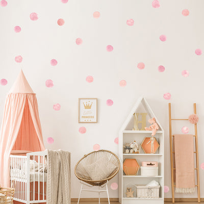 Six sheets of pink watercolor dot wall stickers, each with six circular decals, totaling 36 pieces for children's rooms. - Image 2
