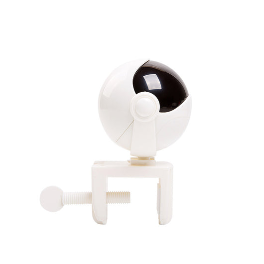 White automatic cat toy with a spherical unit resembling an astronaut helmet, a dark visor, and a dangling white fluffy ball. - Image 4