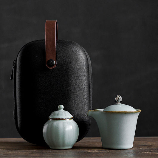 Juego de Té Kung Fu Portátil de Cerámica - Tetera y 2 Tazas con Bolsa - Image 3