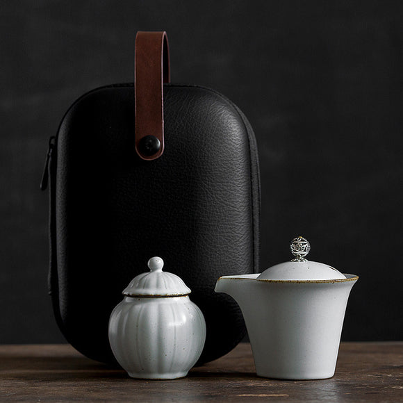 Juego de Té Kung Fu Portátil de Cerámica - Tetera y 2 Tazas con Bolsa
