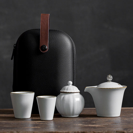 Juego de Té Kung Fu Portátil de Cerámica - Tetera y 2 Tazas con Bolsa