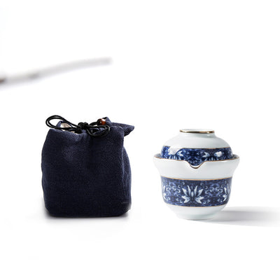 Juego de Té Portátil de Porcelana Azul y Blanco - Tetera Kung Fu Chino con Tazas