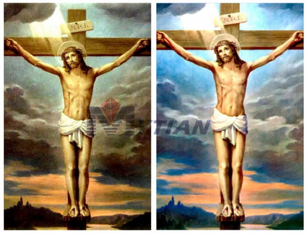 Pintura de Diamantes Jesús con Cruz Cristiana - Cuadro Completo de Diamantes