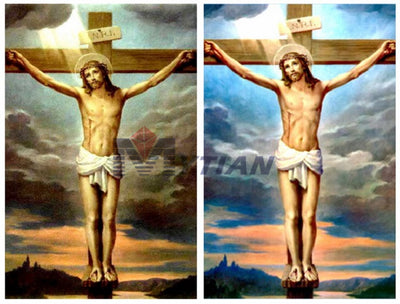 Pintura de Diamantes Jesús con Cruz Cristiana - Cuadro Completo de Diamantes