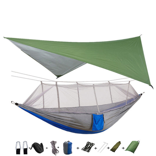 Hamaca Camping Doble con Red Antimosquitos - Paracaídas Portátil Verde Militar - Image 4