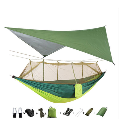 Hamaca Camping Doble con Red Antimosquitos - Paracaídas Portátil Verde Militar - Image 7
