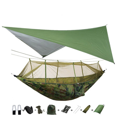 Hamaca Camping Doble con Red Antimosquitos - Paracaídas Portátil Verde Militar - Image 8