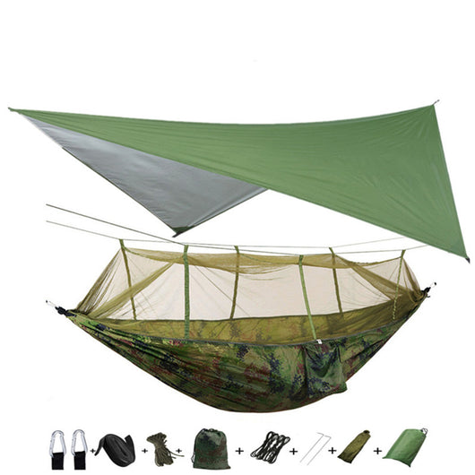 Hamaca Camping Doble con Red Antimosquitos - Paracaídas Portátil Verde Militar - Image 8