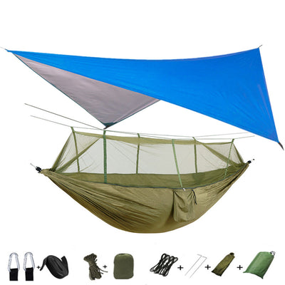 Hamaca Camping Doble con Red Antimosquitos - Paracaídas Portátil Verde Militar - Image 10