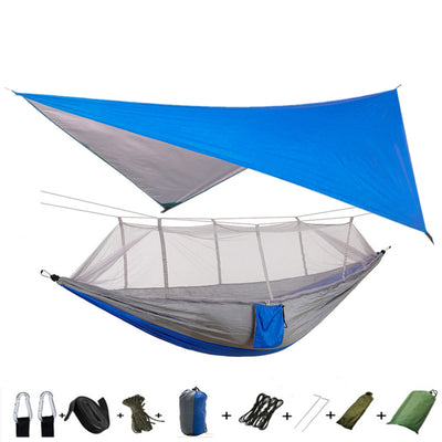 Hamaca Camping Doble con Red Antimosquitos - Paracaídas Portátil Verde Militar - Image 11