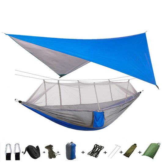 Hamaca Camping Doble con Red Antimosquitos - Paracaídas Portátil Verde Militar - Image 11