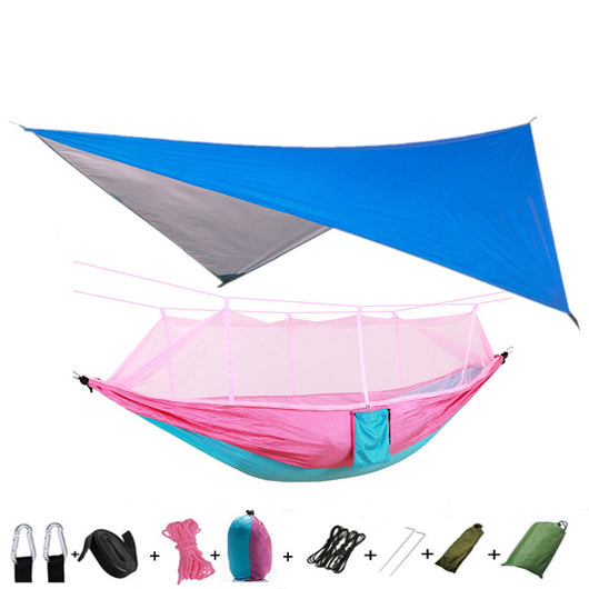Hamaca Camping Doble con Red Antimosquitos - Paracaídas Portátil Verde Militar - Image 13