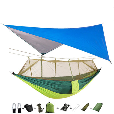 Hamaca Camping Doble con Red Antimosquitos - Paracaídas Portátil Verde Militar - Image 14