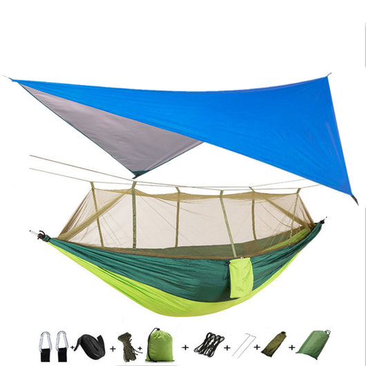 Hamaca Camping Doble con Red Antimosquitos - Paracaídas Portátil Verde Militar - Image 14