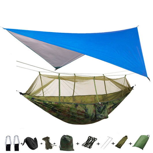 Hamaca Camping Doble con Red Antimosquitos - Paracaídas Portátil Verde Militar - Image 15