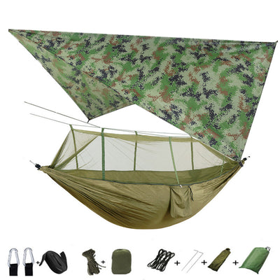 Hamaca Camping Doble con Red Antimosquitos - Paracaídas Portátil Verde Militar - Image 17