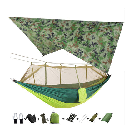 Hamaca Camping Doble con Red Antimosquitos - Paracaídas Portátil Verde Militar - Image 21