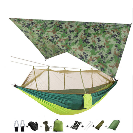Hamaca Camping Doble con Red Antimosquitos - Paracaídas Portátil Verde Militar - Image 21