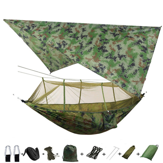 Hamaca Camping Doble con Red Antimosquitos - Paracaídas Portátil Verde Militar - Image 22