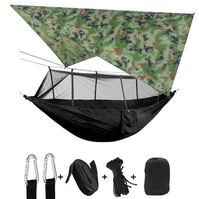 Hamaca Camping Doble con Red Antimosquitos - Paracaídas Portátil Verde Militar - Image 23