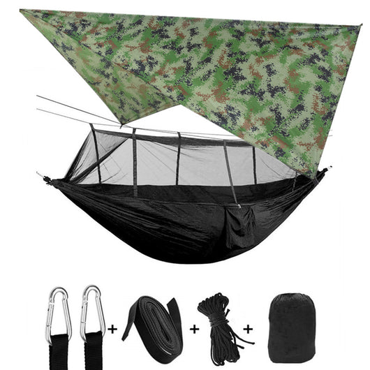 Hamaca Camping Doble con Red Antimosquitos - Paracaídas Portátil Verde Militar - Image 23