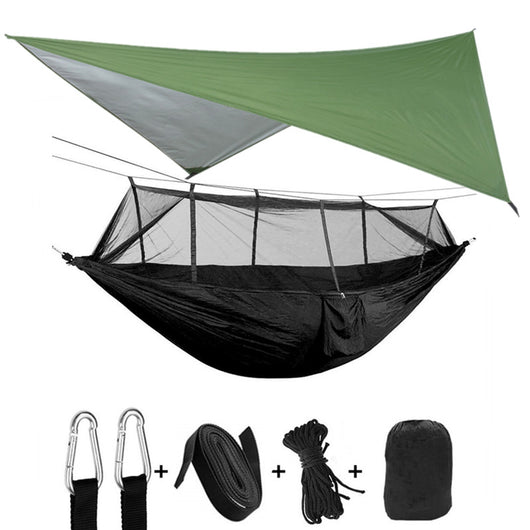 Hamaca Camping Doble con Red Antimosquitos - Paracaídas Portátil Verde Militar - Image 9