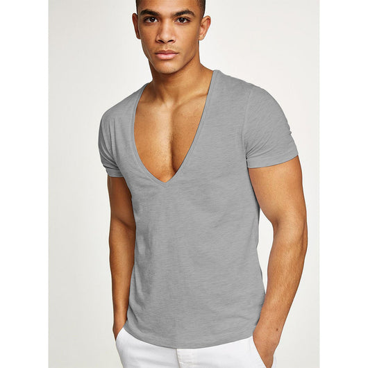 Camiseta Cuello V Profundo Manga Corta Slim Fit para Hombre - Streetwear Casual Gym - Image 7