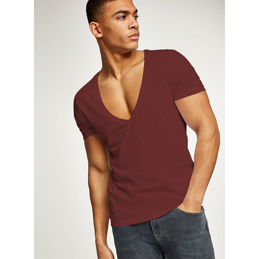Camiseta Cuello V Profundo Manga Corta Slim Fit para Hombre - Streetwear Casual Gym - Image 4