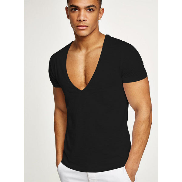 Camiseta Cuello V Profundo Manga Corta Slim Fit para Hombre - Streetwear Casual Gym - Image 3