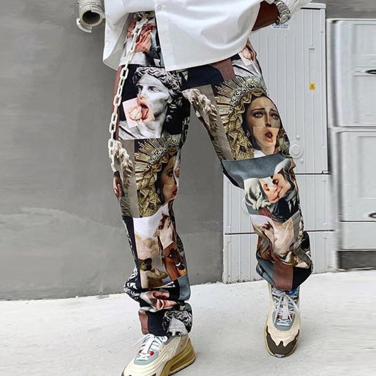 Pantalones Casuales Hombre Estilo Europeo - Corte Recto Cintura Media Estampados - Image 2