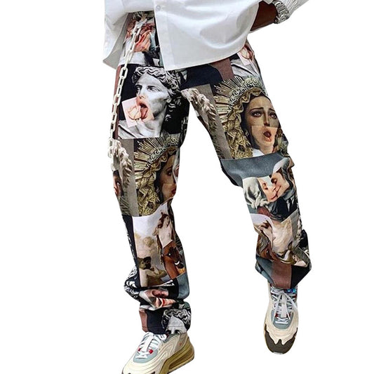 Pantalones Casuales Hombre Estilo Europeo - Corte Recto Cintura Media Estampados