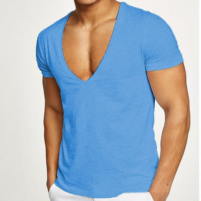 Camiseta Cuello V Profundo Manga Corta Slim Fit para Hombre - Streetwear Casual Gym - Image 10