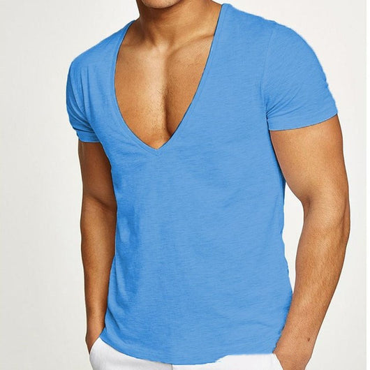 Camiseta Cuello V Profundo Manga Corta Slim Fit para Hombre - Streetwear Casual Gym - Image 2