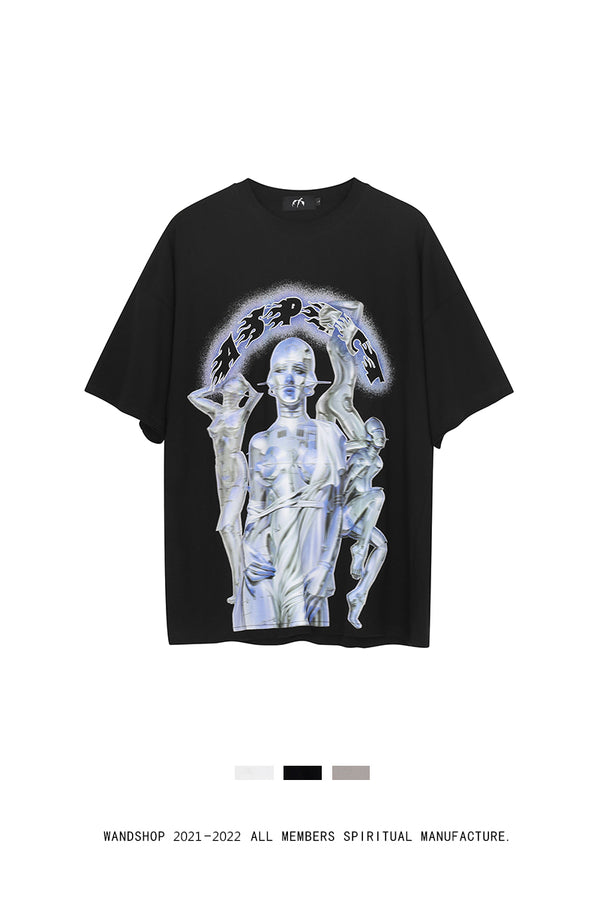 Playera Futurista con Estampado Metálico