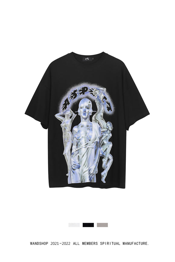 Playera Futurista con Estampado Metálico