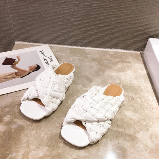 Sandalias Tejidas Cómodas de Tacón Plano para Mujer
