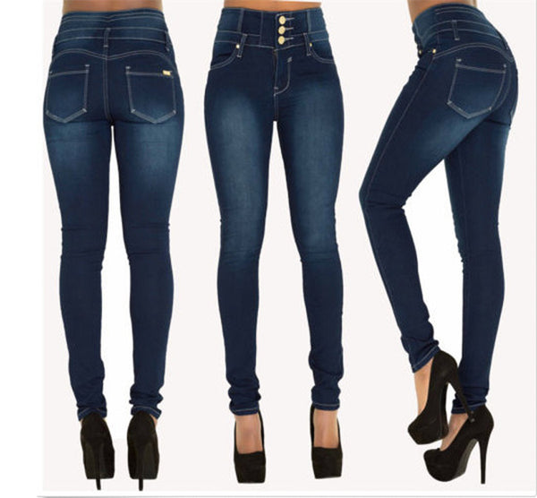 Jeans Elásticos Cintura Alta para Mujer Corte Lápiz