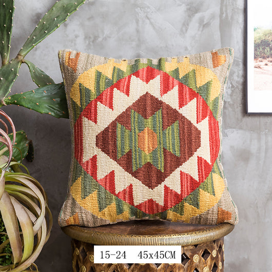 Almohada Bohemia de Lana Pura Pakistan Tejida a Mano - Estilo Nórdico Retro - Image 11