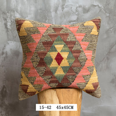 Almohada Bohemia de Lana Pura Pakistan Tejida a Mano - Estilo Nórdico Retro - Image 14