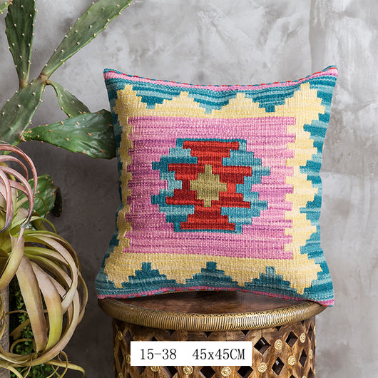 Almohada Bohemia de Lana Pura Pakistan Tejida a Mano - Estilo Nórdico Retro - Image 12