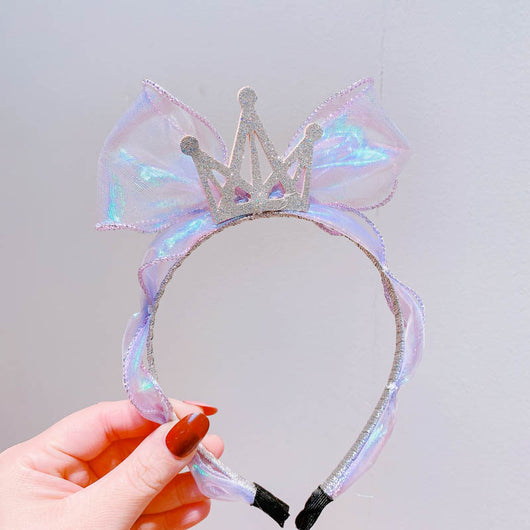 Diadema Infantil Princesa Sirena con Corona de Diamantes y Lazo de Tul Brillante - Image 8