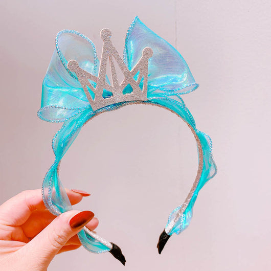 Diadema Infantil Princesa Sirena con Corona de Diamantes y Lazo de Tul Brillante - Image 11