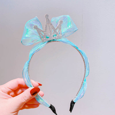 Diadema Infantil Princesa Sirena con Corona de Diamantes y Lazo de Tul Brillante - Image 2