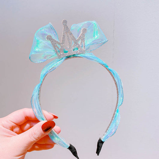 Diadema Infantil Princesa Sirena con Corona de Diamantes y Lazo de Tul Brillante - Image 2